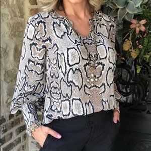 Cabi  Serpentine Snake Print Blouse | Brown Black White | Size Medium